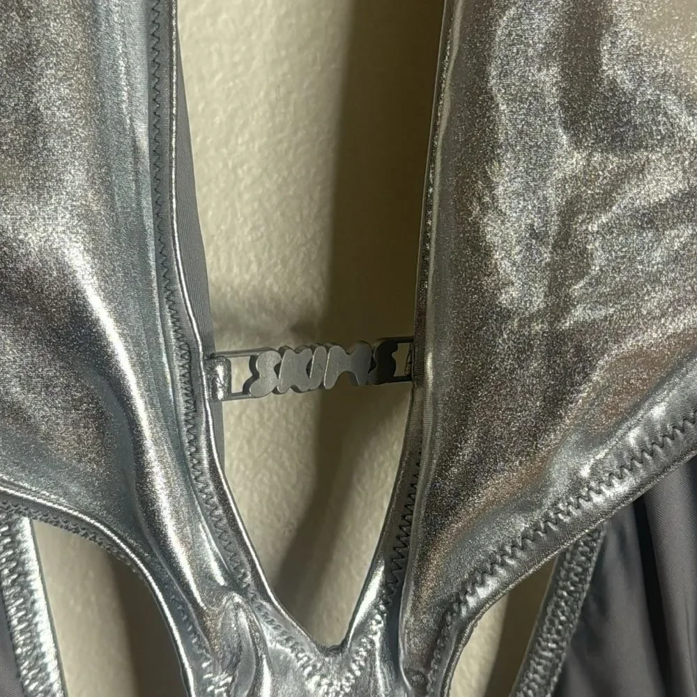 Skims metallic swim halter monokini in nickel swimsuit one piece 2X